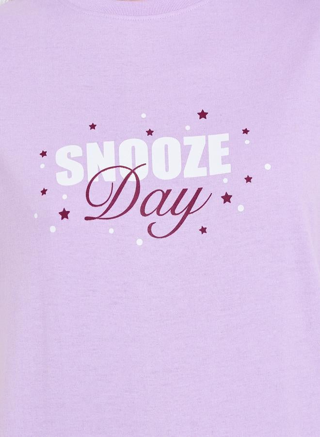 Styli Women Lilac Graphic Print T-Shirt and Pyjama Set - Image 2